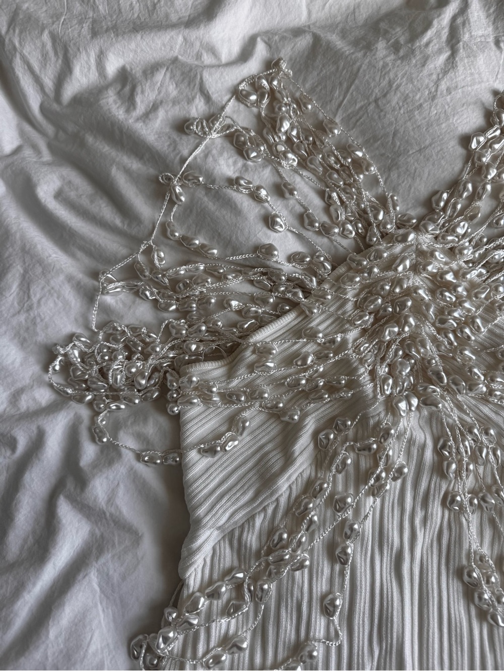 cult gaia OLIVIANA Ivory Pearl-Strand Ribbed Mini Dress - Picture 3 of 6